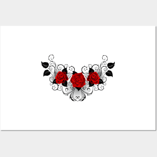 Symmetrical pattern of red roses (with shadows) Posters and Art